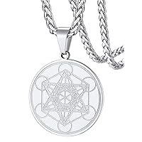 FaithHeart Metatron's Cube Necklace for Men, Stainless Steel/18K Gold Plated Sacred Geometric Metatron Pendant with 22 Inches Chain Jewelry Spiritual Protection Medal