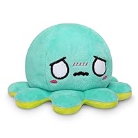 TeeTurtle - The Original Reversible Octopus Plushie - Green Happy + Aqua Worried - Cute Sensory Fidget Stuffed Animals That Show Your Mood, 4 inch