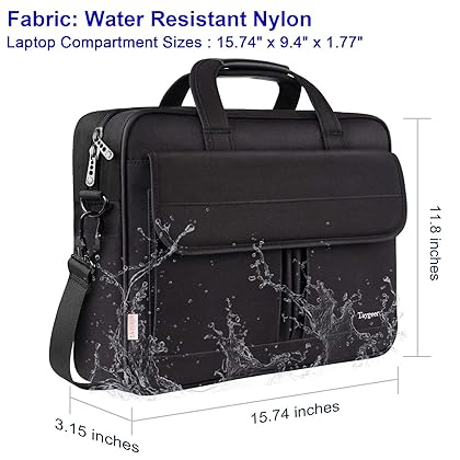 Taygeer Laptop Bag 15.6 Inch, Business Briefcase Gifts for Men Women, Water Resistant Messenger Shoulder Bag with Strap, Durable Office Bag, Carry On Laptop Case for Computer/Notebook/MacBook,Black
