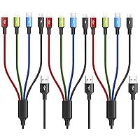 Multi Charging Cable 4A 3Pack 4FT Multi Fast Charging Cord 4 in 1 Multi Charger Cable Multi Cable with IP/Type C/Micro USB Port Adapter for Cell Phones/Tablets/Samsung Galaxy/LG/Huawei & More
