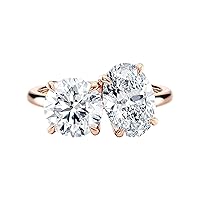 Diamond Wish IGI Certified 3 Carat Oval Cut and Round Cut Lab Grown Diamond You and Me Toi et Moi Duo 2-Stone Engagement Ring for Women in 14k Gold (F-G, VS-SI, cttw) Anniversary Ring Size 4 to 9