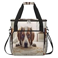 Brown And White Dog Coffee Maker Travel Carring Bag Compatible with Keurig K-Mini or K-Mini Plus Pockets Single Serve Coffee Brewer Case Carrying Storage Tote Bag Portable Coffee Pods