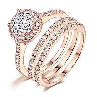 Ahloe Jewelry CEJUG 1.7Ct 18k Rose Gold Plated Engagement Rings for Women Wedding Bands Bridal Set Halo Round Cz Size 5-10