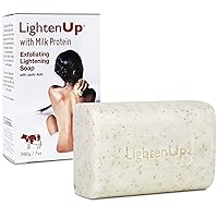 LightenUp, Lactic Acid Exfoliating Soap | 7.7 oz / 200 g | Brightening Bar, AHA Soaps for Knees, Body, Armpits | with Shea Butter, Apricot, Milk Protein
