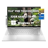 HP 2023 Envy x360 Laptops for Student & Business, 15.6'' FHD Touchscreen Computer, Intel Core i7-1260P(10-core), 32GB RAM|1TB SSD, Backlit KB, FP Reader, Wi-Fi 6E, USB-C, Windows 11, ROKC Stylus Pen