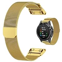 Magnetic Strap for Garmin Fenix 7X 3 HR 5X 6X 6 Pro 5 Plus Metal Milanese Watch Band 20/22/26mm for Forerunner 935 945 Quick Pins (Color : Gold, Size : 26mm Fenix 6X 6XPro)