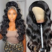 Beauty Forever Headband Wig Human Hair Wigs Body Wave Glueless Human Hair Wig With Pre-attached Scarf Non Lace Wigs for women Wear and Go Wig No Glue No Sew In Natural Color 150% Density 20 Inch