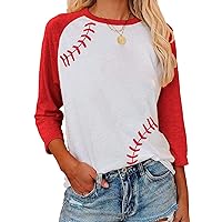 3/4 Sleeve Baseball Shirts for Women Crewneck Blouse Casual Raglan Sleeve Tops Blue Red White