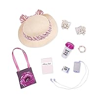 Glitter Girls - 14-inch Doll Clothes - Places To Go Purse & Accessory Set - Floral Hat, Music Player, Travel Mug, Bracelet - Toys for Kids Ages 3 & Up
