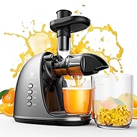 Cold Press Juicer Machine: Easy to Clean Slow Masticating Extractor for Veggies and Fruits, 92% Juice Yield High Nutrient and Vitamin, Quiet Motor & Reverse Function with Brush, Silver