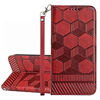 Compatible with iPhone 14 Case Wallet,iPhone 13 Case for Women Football Pattern Series Full Body Red Leather Flip Phone Cover Magnetic Close Built Credit Card Holder Kickstand Wrist Band