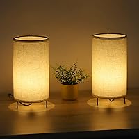 HAITRAL Bedside Table Lamps Set of 2 - Small nightstand lamp for Bedroom - Minimalist Desk Lamps with Metal Base - Tiny lamp with Linen Fabric lampshade for Nursery,Living Room,Dorm