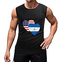 Nicaragua USA Heart Flag Tank Tops Men Sleeveless Workout Muscle Athletic Tops Gym Shirts Printed Vest Beach T Shirt