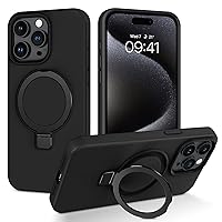YINLAI Case for iPhone 15 Pro Max 6.7-Inch, Magnetic [Compatible with Magsafe] with 0-150° Ring Holder Invisible Kickstand Slim Liquid Silicone Men Women Shockproof Protective Phone Cover, Black