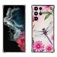 Galaxy s22 Ultra Case,Purple Dragonfly Flowers Drop Protection Shockproof Case TPU Full Body Protective Scratch-Resistant Cover for Samsung Galaxy s22 Ultra