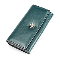 Genuine Leather Women Long Purse Female Clutches Money Wallets Handbag Handy Passport walet for Cell Phone Card Holder (Blue)