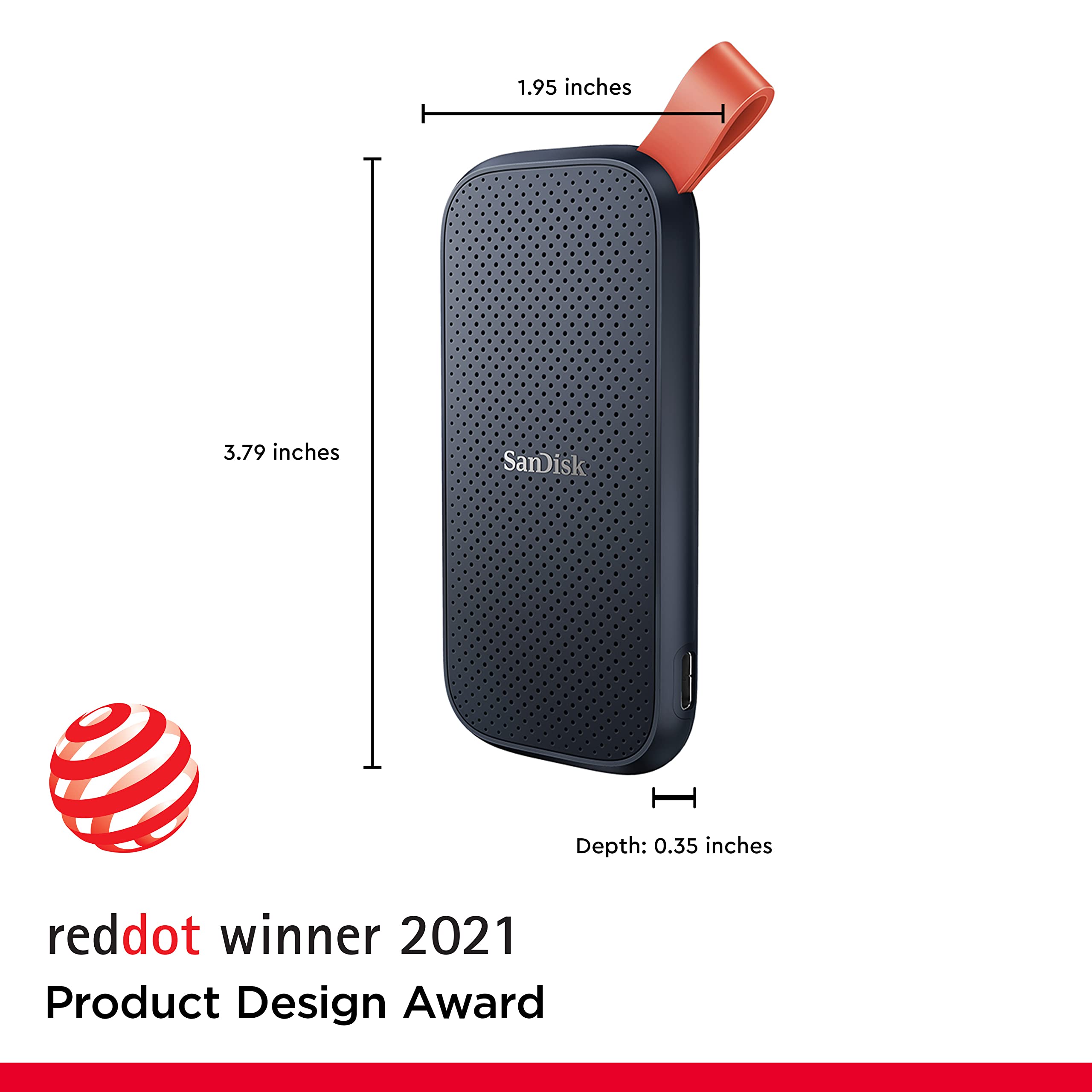SanDisk 2TB Portable SSD - Up to 520MB/s, USB-C, USB 3.2 Gen 2 - SDSSDE30-2T00-G25,Solid State Drive