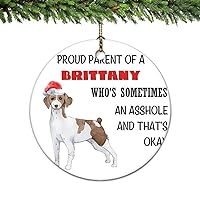 Dog Lover Gift Proud Parent of A Brittany Ceramic Ornament Personalized Ornament Decoration Double Sides Printed Ornament Souvenir with Gold String for Pet Lovers Best Friends Colleague 3