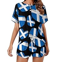 Scotland Flag Heart Women's 2 Piece Pajamas Short Sleeve Shorts Sleepwear Set Causal Loungewear Home Suit