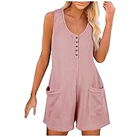 Jumpsuits for Women Casual Scoop Neck With Pockets Sleeveless Button Down Tank Top Jumpsuit Shorts Rompers