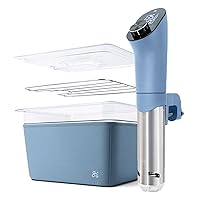 Greater Goods Pro Sous Vide Kit - An 1100 Watt, Powerful, Precise Sous Vide Cooker and Premium, Plastic Container with Sous Vide Rack, Lid, and Sleeve, Designed in St. Louis, (Stone Blue)