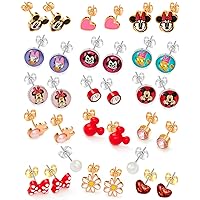 Girls Mickey, Minnie Mouse & Friends Stud Earrings Pack 16 Pairs - Officially Licensed Disney Earrings for Girls