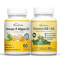 Vegan Vitality Health Booster Bundle - Vegan D3+K2 and Vegan Omega 3 Algae Oil. High Strength Plant Based Formula for Immunity, Energy Overall Health for Vegans and Vegetarians