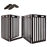 Arf Pets Freestanding Dog Gate with Door, 4 Panel 360° configurable Wooden Fence, 80