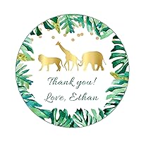 70 Stickers Jungle Safari Gold Green Baby Shower Birthday Party Gift Favor Label