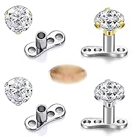 ZS 4Pcs 14g Surgical Steel Cubic Zirconia Dermal Anchor Tops and Base Microdermals Piercing