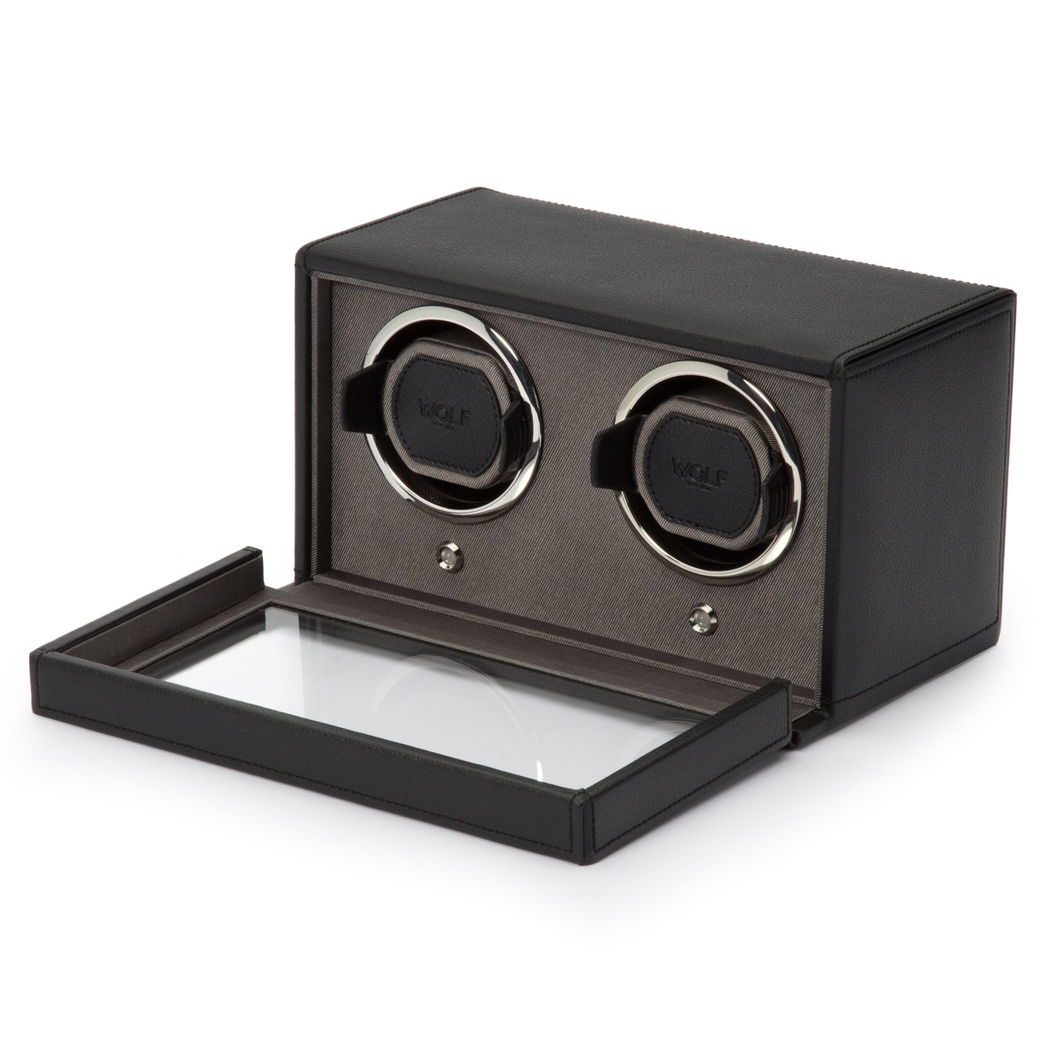 WOLF Unisex 461203 Wolf Cub Double Black Analog Display Watch Winder with Cover, 6x5x5.75