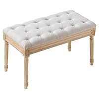 Upholstered Bench for Bedroom end of Bed Vanity Foam Padded Cushion & Rubberwood Legs, Tufted Footrest Stool Entryway for Dining, Living Room, Piano, Hallway, 32 x 16 x 19 Inches, Beige