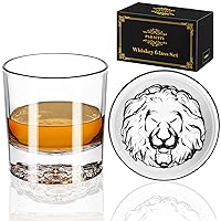 PARACITY Whiskey Glasses, Lion Pattern Thick Bottom, 10.6oz Old Fashioned Glasses for Whiskey, Gin, Vodka, Whiskey Glasses Set of 2, Gift for Men, Father's Day Gift…