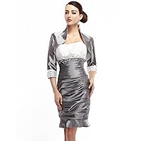Grey Beaded Sheath Short Mother of The Bride Dresses with Jackets