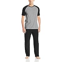 Hanes Men's Short Sleeve Raglan and Knit Pant Set with X-Temp, Black, Medium