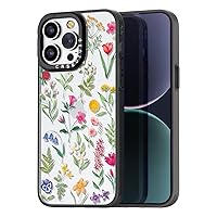 Compatible for iPhone 15 Pro Case Cute Aesthetic - Durable Fashion Funny Phone Case - Girly Nature Flower Floral Pattern Print Cover Design for Woman Girl 6.1 inches Black