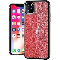 Pearl Fish Leather Phone Case, Business Shockproof Fully Wrapped Back Phone Cover for Apple iPhone 13 Pro Max (2021) 6.7 Inch (Color : Red)