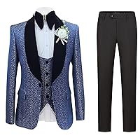 Men Slim Tuxedo Set 3 Pieces Wedding Suit Shawl Lapel Groom Blazer Jacket Vest Pants Set for Prom,Party,Dinner