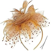 Women's Feather Mesh Flower Fascinator with Headband and Clip Wedding Tea Party Kentucky Derby Fascinator Hats