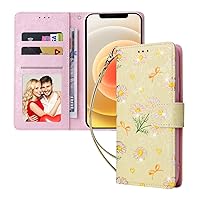 Phone Flip Case Compatible with iPhone 12 Case Wallet with Card Holder, Floral Flower Pattern Flip Folio PU Leather Kickstand Card Slots Case [RFID Blocking] Shockproof Phone Cover phone protection (