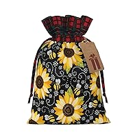 MQGMZ Sunflower Bee Lattice Christmas Wrapper Gift Bags With Drawstring Candy Pouch Xmas Party Favor Supplies