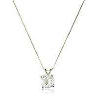Amazon Essentials 14k Yellow Gold 8mm Cushion Cut April Birthstone Created White Sapphire Solitaire Pendant Necklace for Women with 18 inch Box Chain (previously Amazon Collection)