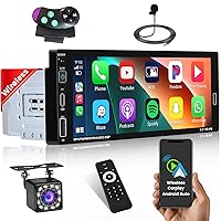 Upgrade Wireless Single Din Car Stereo with Apple Carplay Android Auto, Type-C & USB Port, Bluetooth 5.0, Mirror Link, 6.9