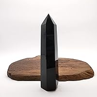 428g Natural Obsidian Crsytal Obelisk/Quartz Crystal Wand Tower Point Healing