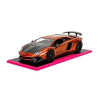 Pink Slips 1:24 W5 Lamborghini Aventador SV Die-Cast Car w/Base, Toys for Kids and Adults(Metallic Orange)