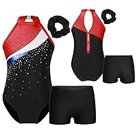 FEESHOW Leotards for Girls Sequins Sleeveless Dance Gymnastics Bodysuit Athletic Tank Top Bodysuit with Hairband