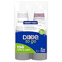 Dixie to Go Disposable Hot Beverage Paper Coffee Cups with Lids, 12 Oz, 156 Count, Assorted Designs