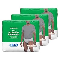 Amazon Basics Incontinence Underwear for Men, Maximum Absorbency, X-Large, White, 48 Count, 3 Packs of 16 (Previously Solimo)