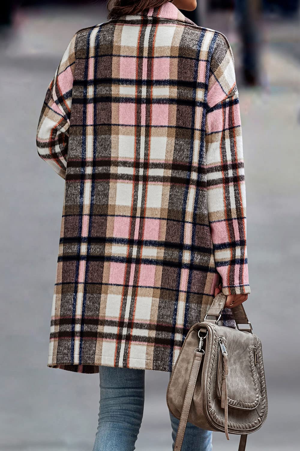 PRETTYGARDEN Women's 2023 Plaid Shacket Jacket Casual Button Wool Blend Winter Tartan Trench Coat With Pockets