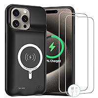 Battery Case for iPhone 15 Pro, Newest 10000mAh Rechargeable Portable Charging Case with Wireless Charging Compatible for iPhone 15 Pro (6.1 inch) with Carplay Extend Battery Pack Charger Case (Black)